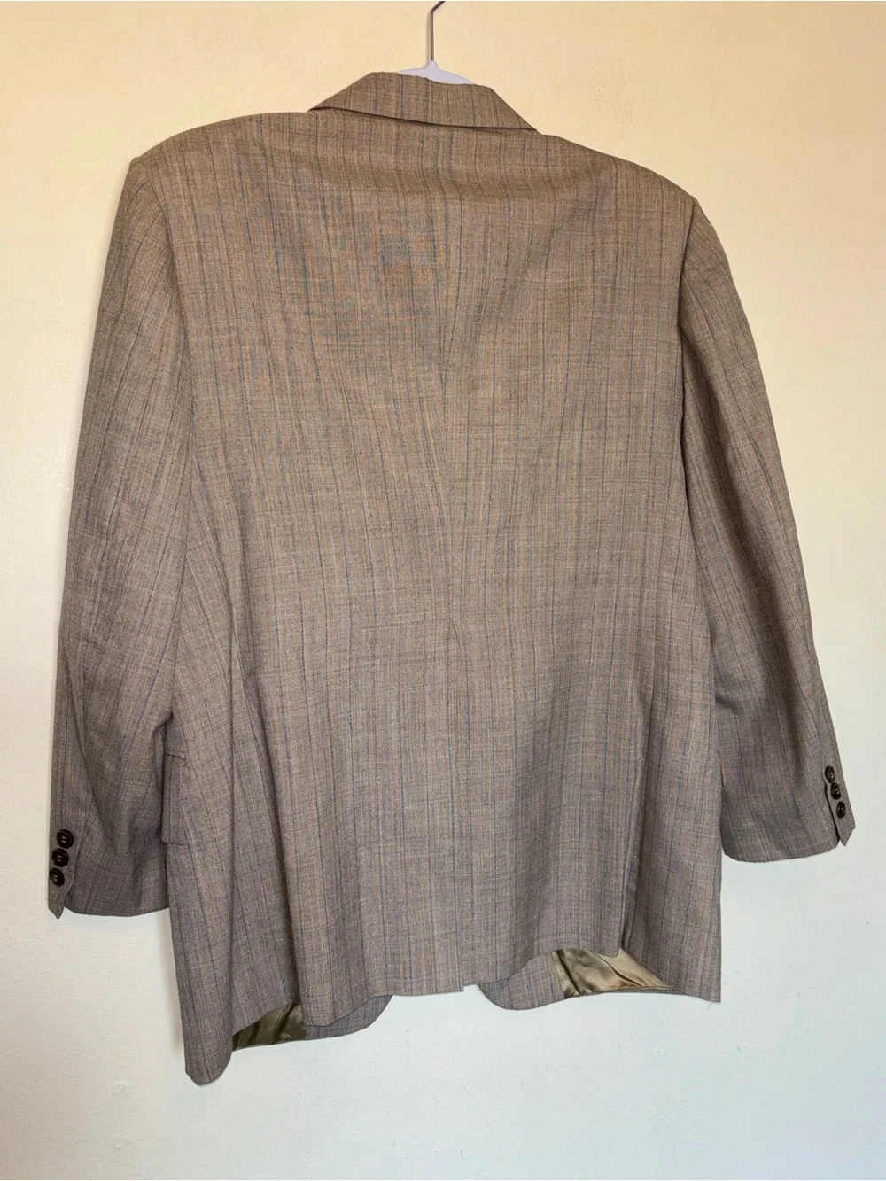 Vtg 70s Retro Botany 500 Suit 2 Piece Tan Plaid Blue Pinstripe Wool Grandpacore